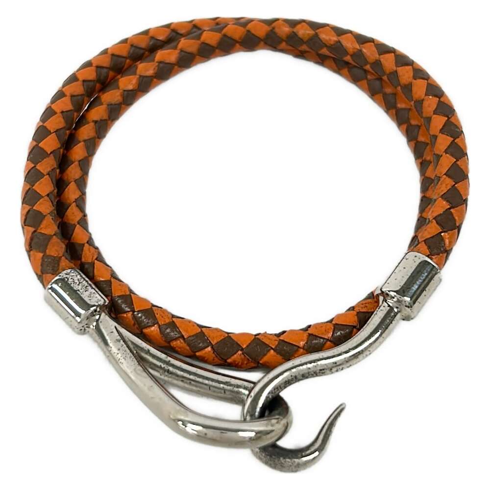 Hermès Jumbo Bracelet Orange Dark Brown Silver Leather Hardware